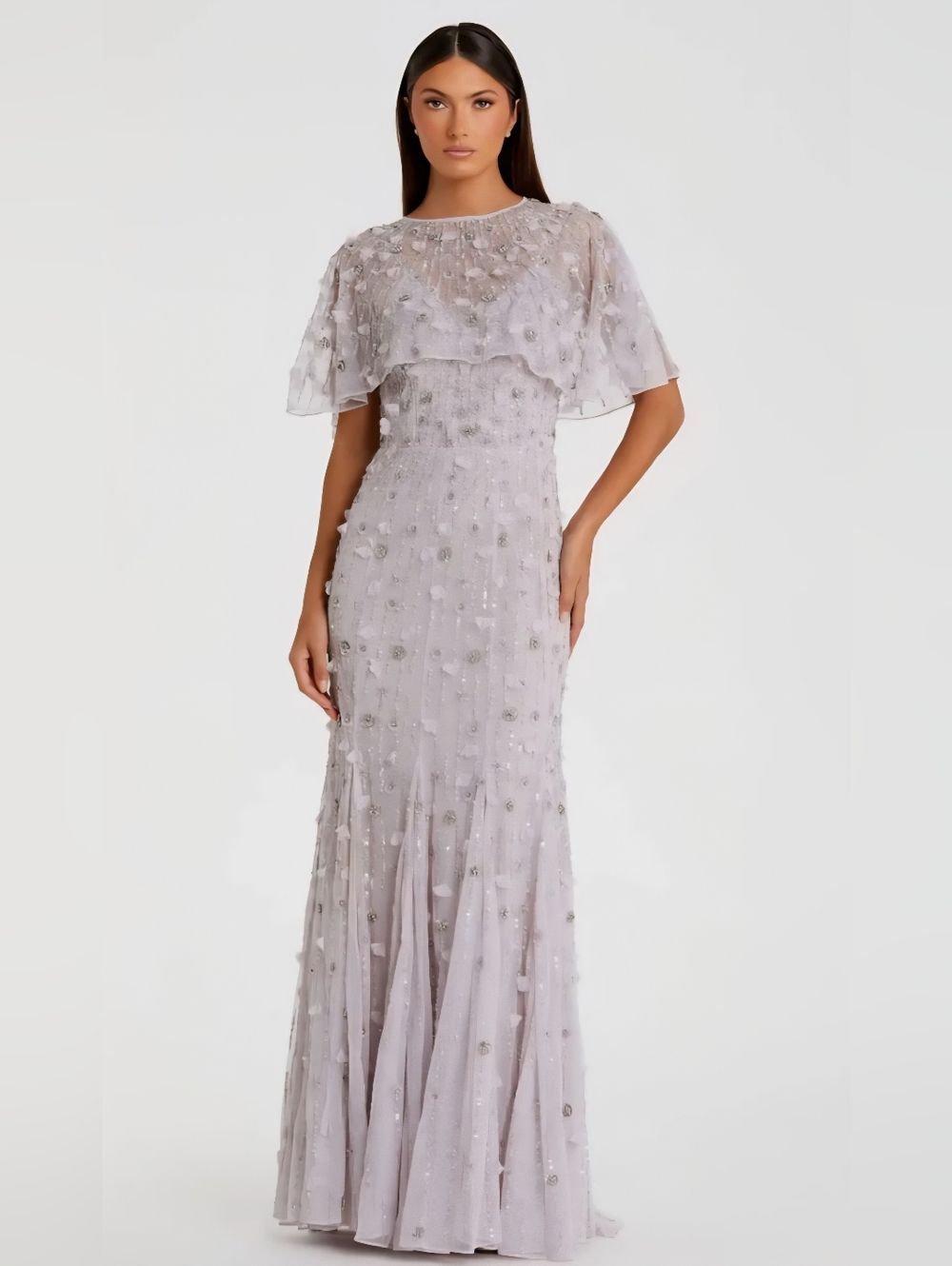 Mac Duggal 93653 Cape Dress Sz 16 NWT Vintage Lilac Beaded Formal Gown $698